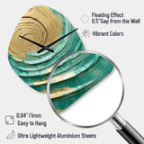 Teal Gold Surreal Spirals III - Asymmetric Metal Wall Clock