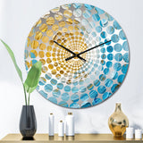 Baby Blue and Gold Enchanted Whirls I - Abstract Metal Wall Clock