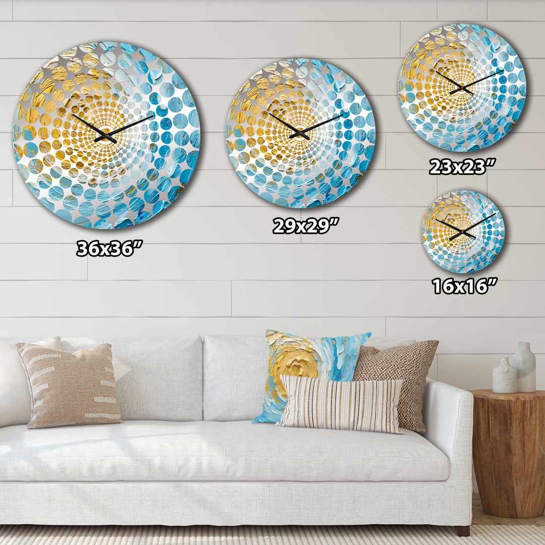 Baby Blue and Gold Enchanted Whirls I - Abstract Metal Wall Clock