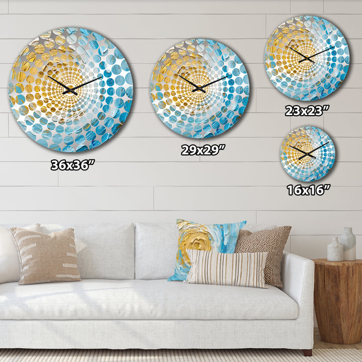 Baby Blue and Gold Enchanted Whirls I - Abstract Metal Wall Clock
