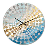 Baby Blue and Gold Enchanted Whirls II - Abstract Metal Wall Clock