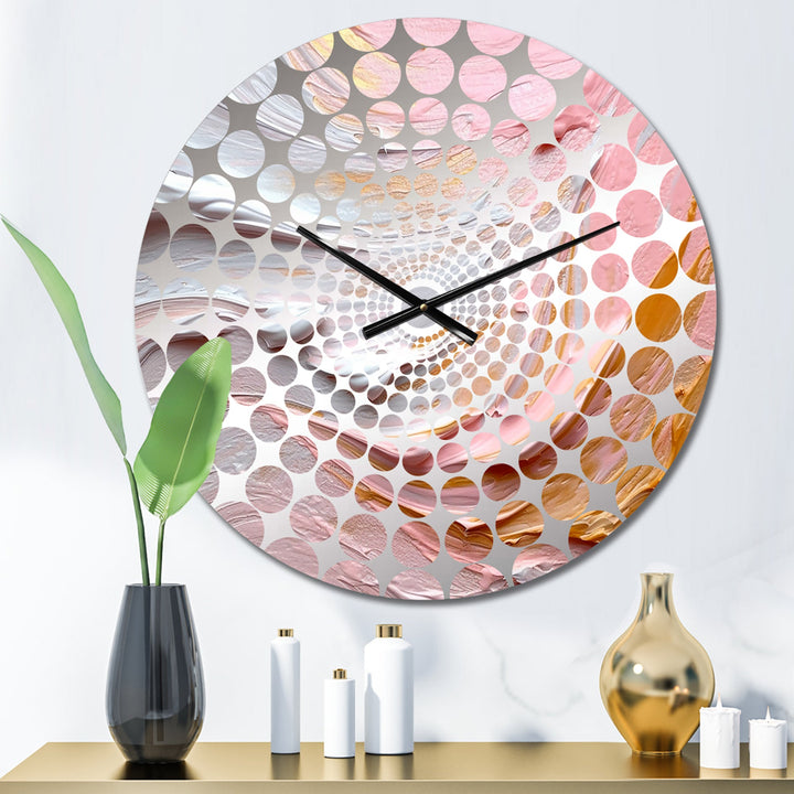 Pink and Gold Spiral Radiance IV - Abstract Metal Wall Clock