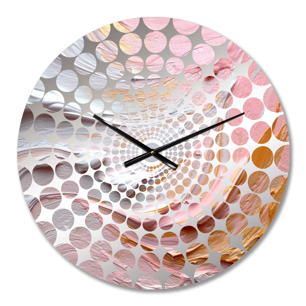 Pink and Gold Spiral Radiance IV - Abstract Metal Wall Clock