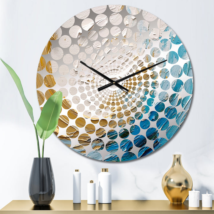 Gold and Turquoise Spiral Nebula - Abstract Metal Wall Clock