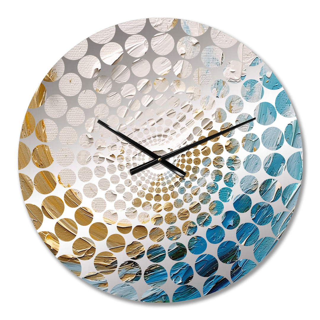 Gold and Turquoise Spiral Nebula - Abstract Metal Wall Clock