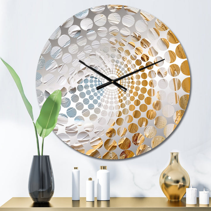 Gold and White Spiral Nebula II - Abstract Metal Wall Clock