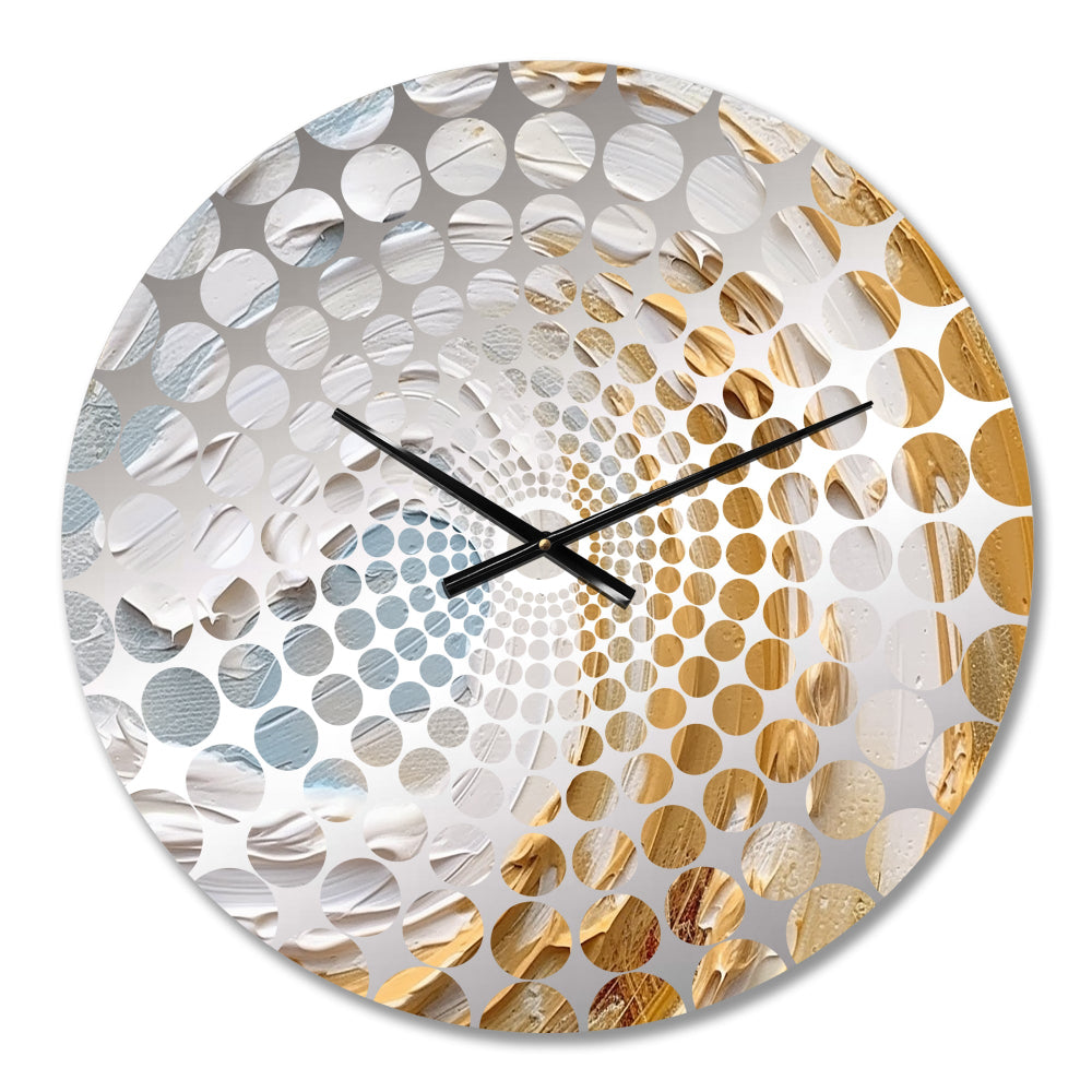 Gold and White Spiral Nebula II - Abstract Metal Wall Clock