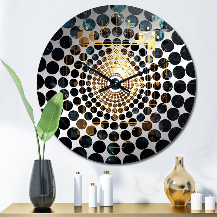 Gold and Black Cubist Visions III - Abstract Metal Wall Clock