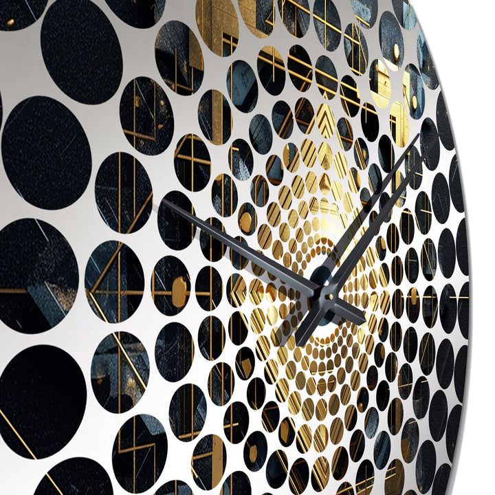 Gold and Black Cubist Visions III - Abstract Metal Wall Clock