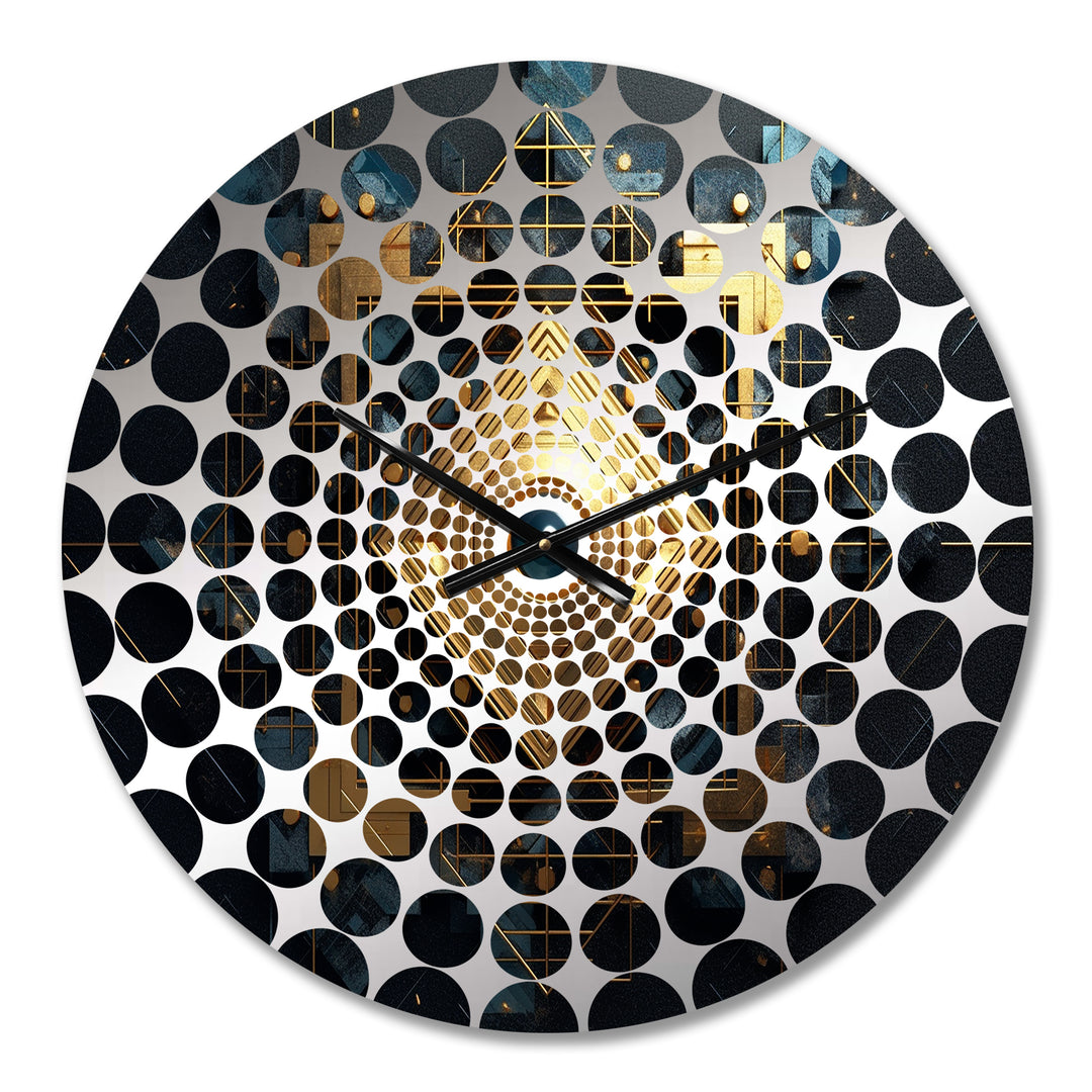 Gold and Black Cubist Visions III - Abstract Metal Wall Clock