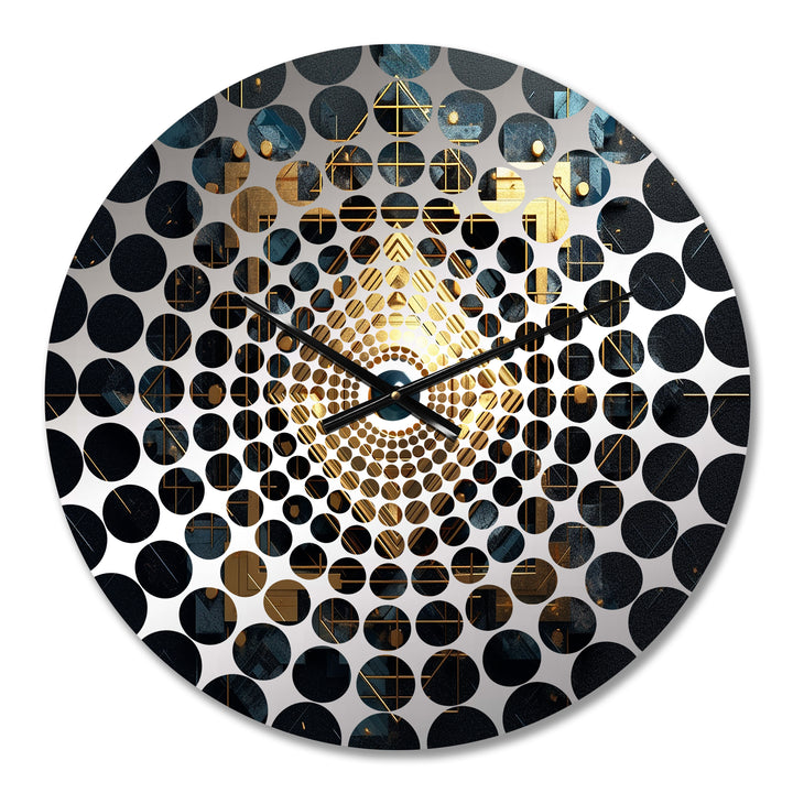 Gold and Black Cubist Visions III - Abstract Metal Wall Clock