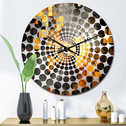 Gold and Black Cubist Visions V - Abstract Metal Wall Clock