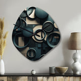 Teal Fragmented Forms - Asymmetric Metal Wall Clock