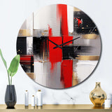 Red and Gold Cubic Abstract I - Abstract Metal Wall Clock