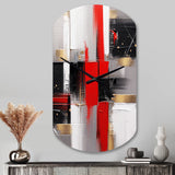 Red and Gold Cubic Abstract I - Asymmetric Metal Wall Clock