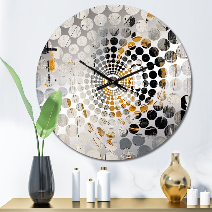 Yellow Black Multifaceted Whirls - Abstract Metal Wall Clock