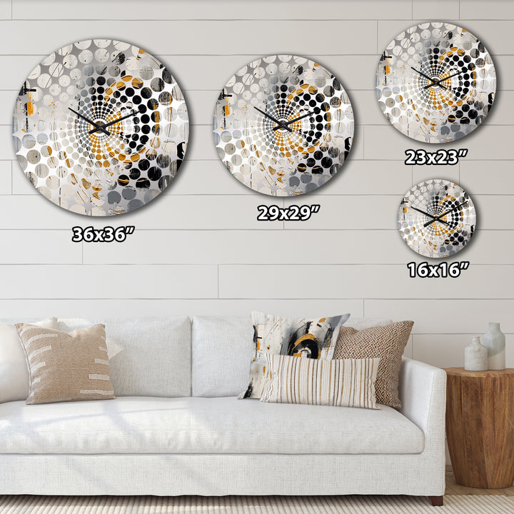 Yellow Black Multifaceted Whirls - Abstract Metal Wall Clock