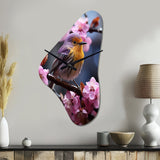 Yellow Bird On Blossom Cherry III - Asymmetric Metal Wall Clock
