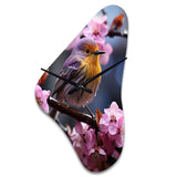 Yellow Bird On Blossom Cherry III - Asymmetric Metal Wall Clock