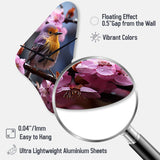 Yellow Bird On Blossom Cherry III - Asymmetric Metal Wall Clock