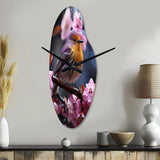 Yellow Bird On Blossom Cherry III - Asymmetric Metal Wall Clock