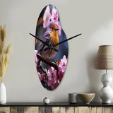 Yellow Bird On Blossom Cherry III - Asymmetric Metal Wall Clock