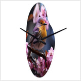 Yellow Bird On Blossom Cherry III - Asymmetric Metal Wall Clock