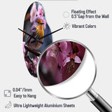 Yellow Bird On Blossom Cherry III - Asymmetric Metal Wall Clock
