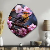 Yellow Bird On Blossom Cherry III - Asymmetric Metal Wall Clock