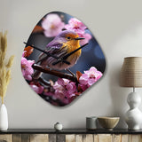 Yellow Bird On Blossom Cherry III - Asymmetric Metal Wall Clock