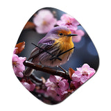 Yellow Bird On Blossom Cherry III - Asymmetric Metal Wall Clock