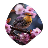 Yellow Bird On Blossom Cherry III - Asymmetric Metal Wall Clock