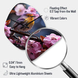 Yellow Bird On Blossom Cherry III - Asymmetric Metal Wall Clock
