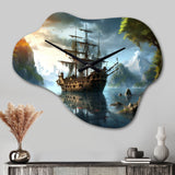 Pirate Ship At Sea - Asymmetric Metal Wall Clock