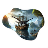 Pirate Ship At Sea - Asymmetric Metal Wall Clock
