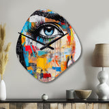 Female Pop Art Portrait I - Asymmetric Metal Wall Clock