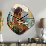 Woman In Paris Portrait V - Asymmetric Metal Wall Clock