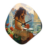 Woman In Paris Portrait V - Asymmetric Metal Wall Clock