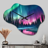 Northern Lights In Alaska II - Asymmetric Metal Wall Clock
