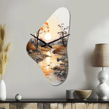 Orange Grey African Valley - Asymmetric Metal Wall Clock