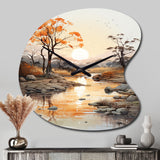 Orange Grey African Valley - Asymmetric Metal Wall Clock