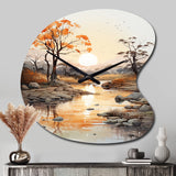 Orange Grey African Valley - Asymmetric Metal Wall Clock