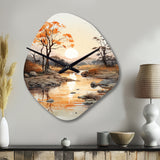 Orange Grey African Valley - Asymmetric Metal Wall Clock