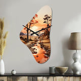 Red Beige African Valley - Asymmetric Metal Wall Clock