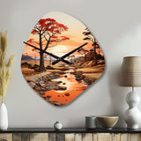 Red Beige African Valley - Asymmetric Metal Wall Clock