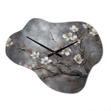 White Grey Cherry Blossum Harmony II - Asymmetric Metal Wall Clock