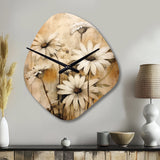 Vintage Brown Daisies Flower I - Asymmetric Metal Wall Clock