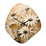 Vintage Brown Daisies Flower I - Asymmetric Metal Wall Clock