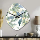 White Green Minimalism Eucalyptus Essence I - Asymmetric Metal Wall Clock
