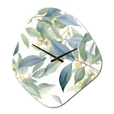 White Green Minimalism Eucalyptus Essence I - Asymmetric Metal Wall Clock